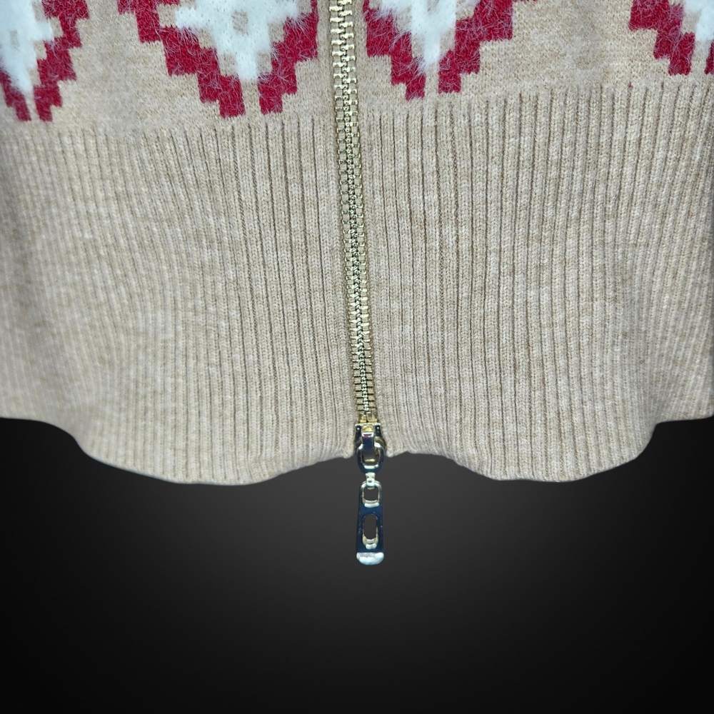 CYNTHIA ROWLEY Patterned Zip Up Sweater - Small - Picture 3 of 8